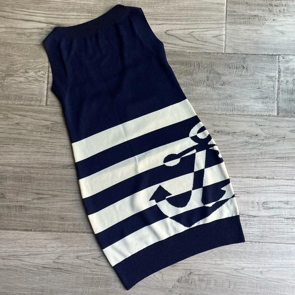 Anthropologie Knit Tank Dress Striped With Anchor Image Navy/Off White SZ MP